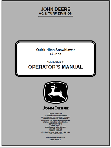 John Deere 47-Inch Quick Hitch Snowblower Manual 