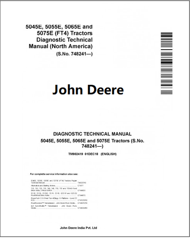 John Deere 5045E, 5055E, 5065E, 5075E Tractor Diagnostic Technical Manual TM902419 - PDF File