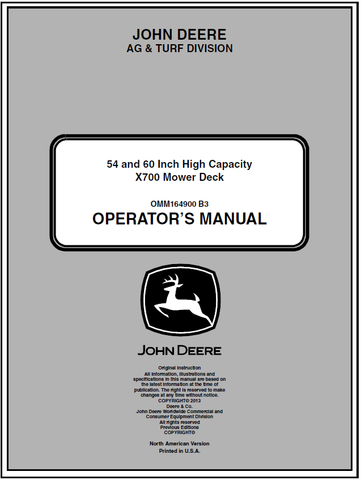 John Deere 54, 60-Inch High Capacity Mower Deck X700 Tractors Operator’s Manual 