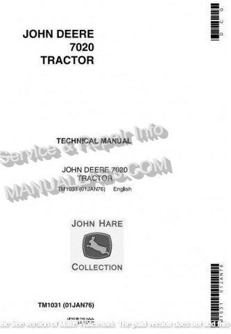 John Deere 7020 Articulated Tractor 4WD Technical Manual TM1031 - PDF File