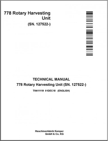 John Deere 778 Rotary Harvesting Unit Technical Manual 