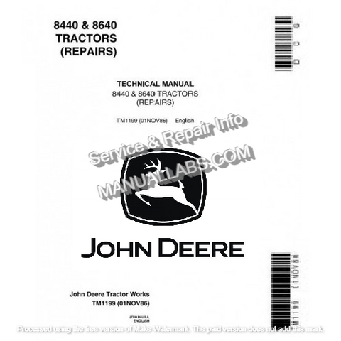 John Deere 8440, 8460 4WD Articulated Tractor Technical Manual TM1199 - PDF File