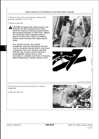 John Deere 9400, 9500, 9600 Combine Technical Service Repair Manual TM1401 - PDF File Download