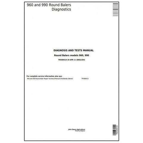 John Deere 960, 990 Hay and Forage Round Baler Diagnosis & Test Manual TM300519 - PDF File