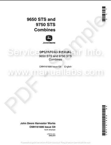 John Deere 9650 STS, 9750 STS Combines Operator's Manual OMH161686 - PDF File Download