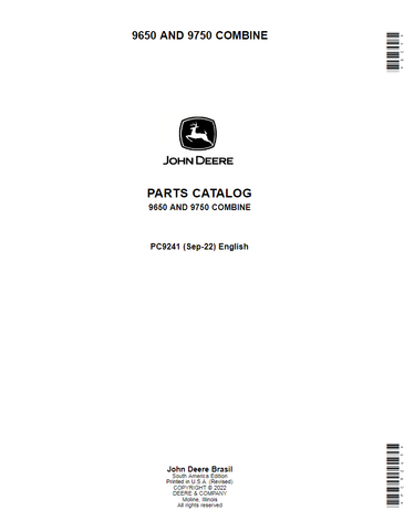 John Deere 9650, 9750 STS Harvester Parts Catalog Manual PC9241 - PDF File Download