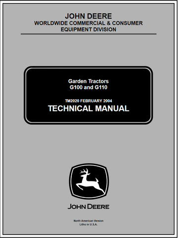 John Deere G100, G110 Garden Tractors Technical Service Manual 