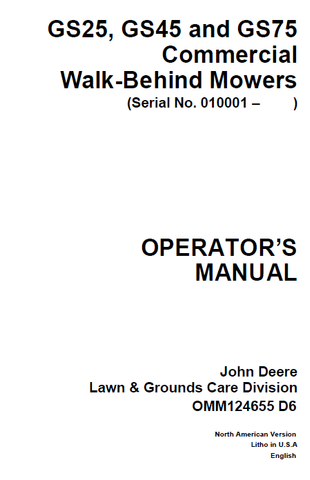 John Deere GS25, GS45, GS75 Manual OMM124655 