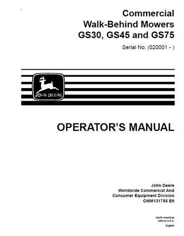 John Deere GS30, GS45, GS75 Manual OMM131756 