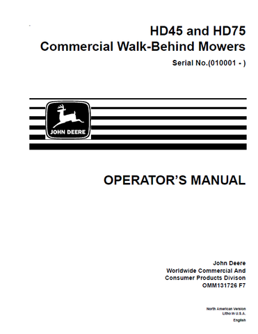 John Deere HD45, HD75 Manual OMM131726 