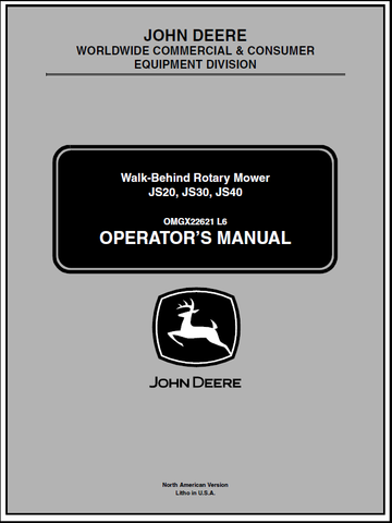 John Deere JS20, JS30, JS40 Walk-Behind Rotary Mower Manual OMGX22621