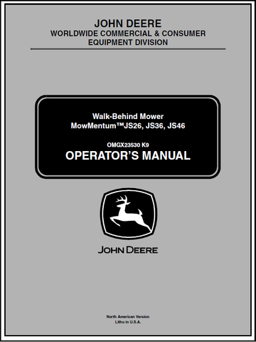 John Deere JS26, JS36, JS46 Walk-Behind Mower Mow Mentum Manual OMGX23530