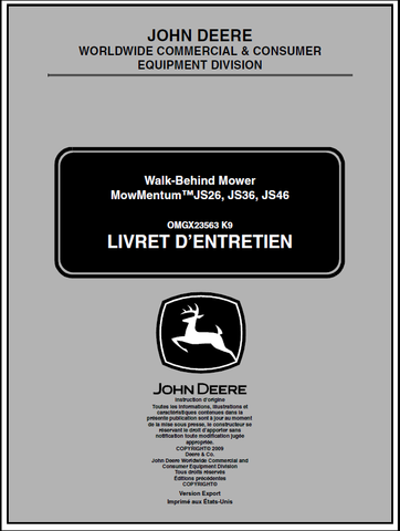 John Deere JS26, JS36, JS46 Walk-Behind Mower Mow Mentum Manual OMGX23563