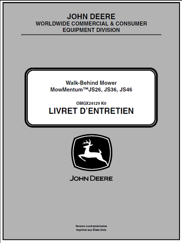 John Deere JS26, JS36, JS46 Walk-Behind Mower Mow Mentum Manual OMGX24129