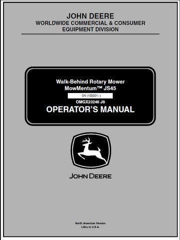 John Deere JS45 Walk-Behind Mower Mow Mentum Manual OMGX23246