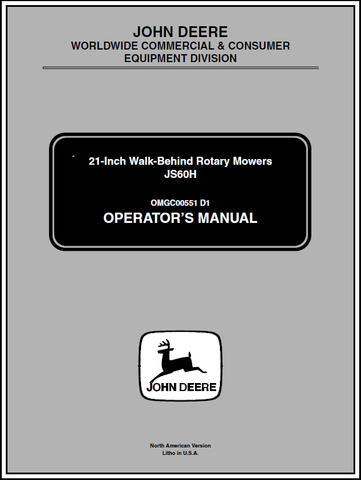 John Deere JS60H 21-Inch Walk-Behind Rotary Mower Manual OMGC00551