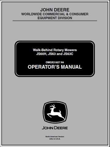 John Deere JS60H, JS63, JS63C Walk-Behind Rotary Mower Manual OMGX21827