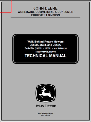 John Deere JS60H, JS63, JS63C Walk Behind Rotary Mower Manual TM2209