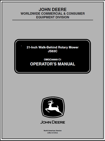 John Deere JS63C 21-Inch Walk-Behind Rotary Mower Manual OMGC00669