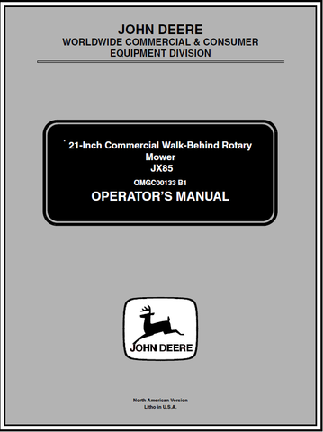 John Deere JX85 21-Inch Commercial Walk-Behind Rotary Mower Manual OMGC00133