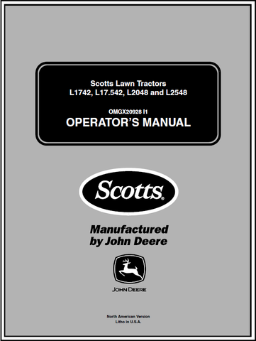 John Deere L1642, L17.542, L2048, L2548 Scotts Lawn Tractor Manual OMGX20928