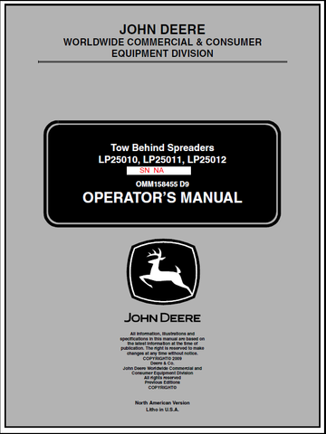 John Deere LP25010, LP25011, LP25012 Tow Behind Spreaders Manual OMM158455