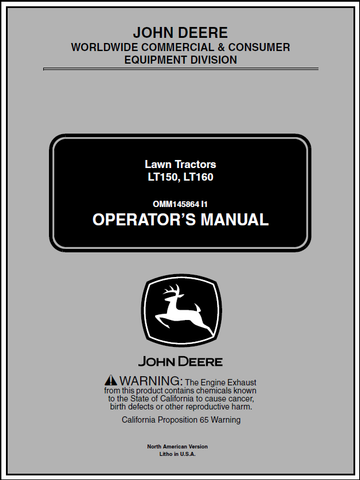 John Deere LT150 LT160 Lawn Tractor Manual OMM145864