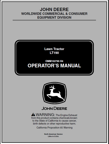 John Deere LT190 Lawn Tractor Manual OMM152795
