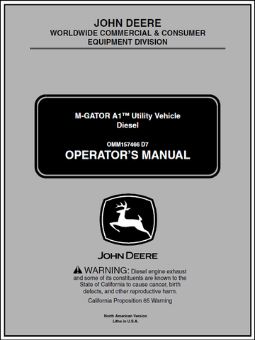 John Deere M-Gator A1 Utility Vehicle Diesel Manual OMM157466