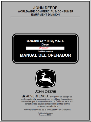 John Deere M-Gator A1 Utility Vehicle Diesel Manual OMM161808