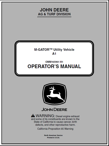John Deere M-Gator A1 Utility Vehicle Manual OMM165961
