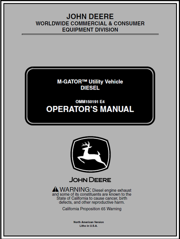 John Deere M-Gator Utility Vehicle Diesel Manual OMM150191
