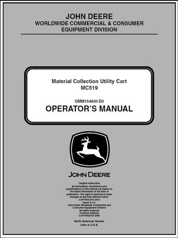 John Deere MC519 Material Collection Utility Cart Manual OMM154820