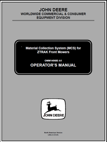 John Deere Material Collection System For F620 Z-Trak Front Mower Manual OMM145683