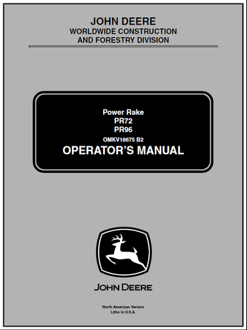 John Deere PR72, PR96 Power Rake Manual OMKV18675