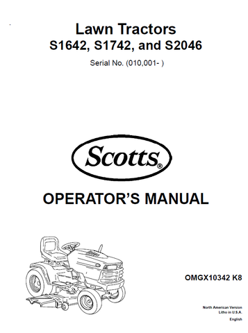 John Deere S1642, S1742, S2046 Lawn Tractor Manual OMGX10342