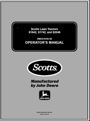 John Deere S1642, S1742, S2046 Scotts Lawn Tractor Manual OMGX10784