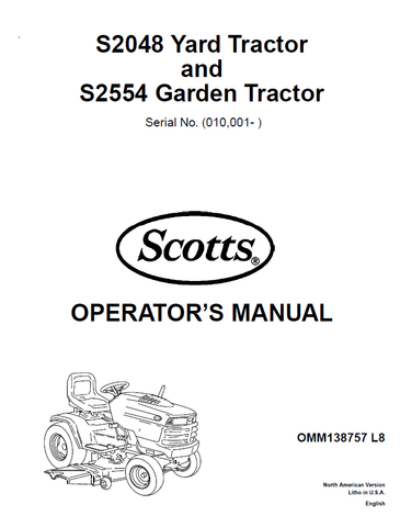 John Deere S2048 Yard, S2554 Garden Tractor Manual OMM138757