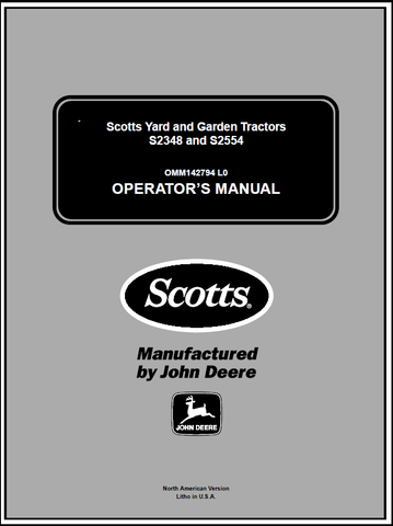 John Deere S2348, S2554 Yard And Garden Tractor Manual OMM142794