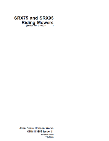 John Deere SRX75, SRX95 Riding Mower Manual OMM113855