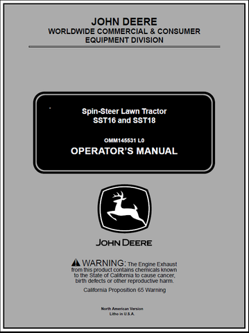 John Deere SST16, SST18 Spin Steer lawn Tractor Manual OMM145531