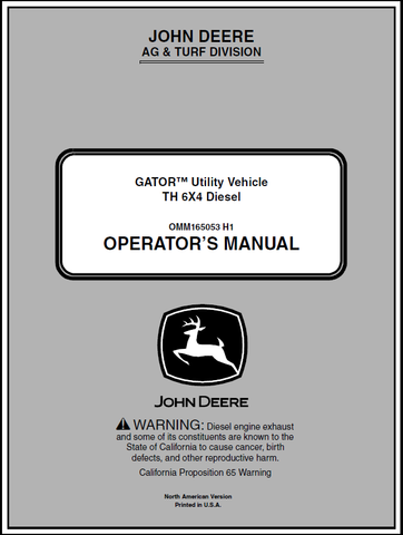 John Deere TH 6X4 Diesel Gator Utility Vehicle Manual OMM165053