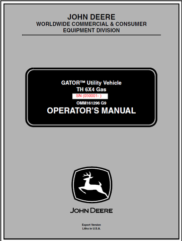 John Deere TH 6X4 Gas Gator Utility Vehicle (SN 050001) Manual OMM161296