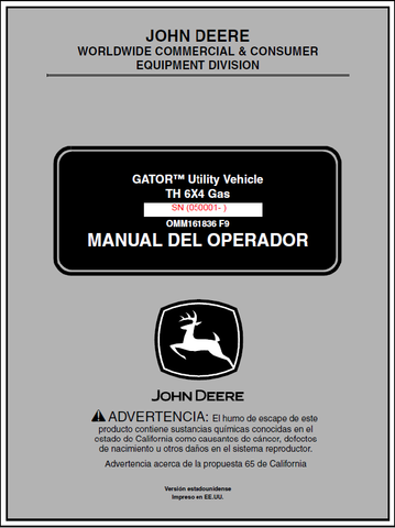 John Deere TH 6X4 Gas Gator Utility Vehicle (SN 050001) Manual OMM161836