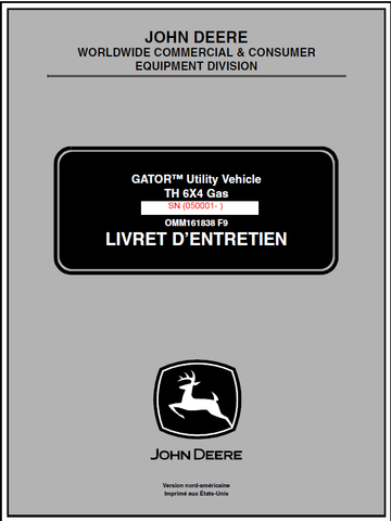 John Deere TH 6X4 Gas Gator Utility Vehicle (SN 050001) Manual OMM161838