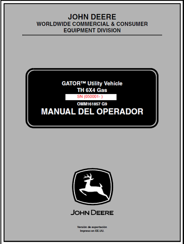 John Deere TH 6X4 Gas Gator Utility Vehicle (SN 050001) Manual OMM161857