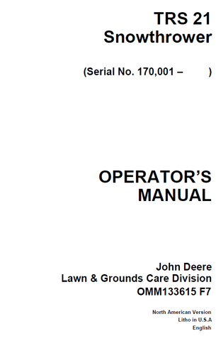 John Deere TRS21 Walk Behind Snow Thrower (SN.170001) Manual OMM133615