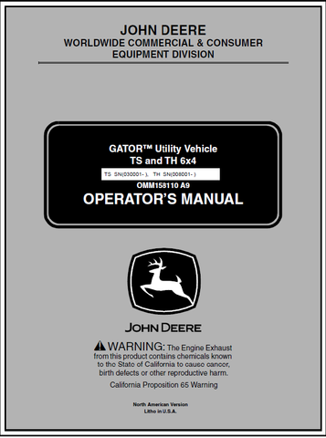 John Deere TS And TH 6x4 Gator Utility Vehicle (SN.030001, 008001) Manual OMM158110