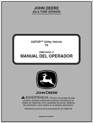 John Deere TX Gator Utility Vehicle Manual OMM166699 