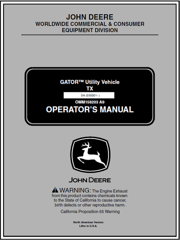 John Deere TX Gator Utility Vehicle (SN. 030001) Manual OMM158203